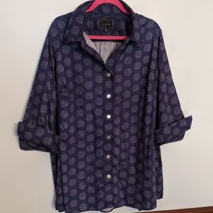24W 3/4 sleeve Blue Polka Dot Button Down